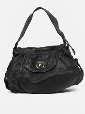 Danier NEW Embossed Filigree Leather Hobo Shoulder Bag Turn Lock Pockets Black